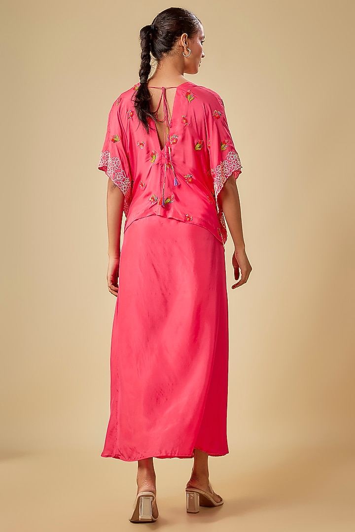 Pink Pure Silk Dhoti Skirt Set by Half Full Curve at Pernia's Pop Up Shop