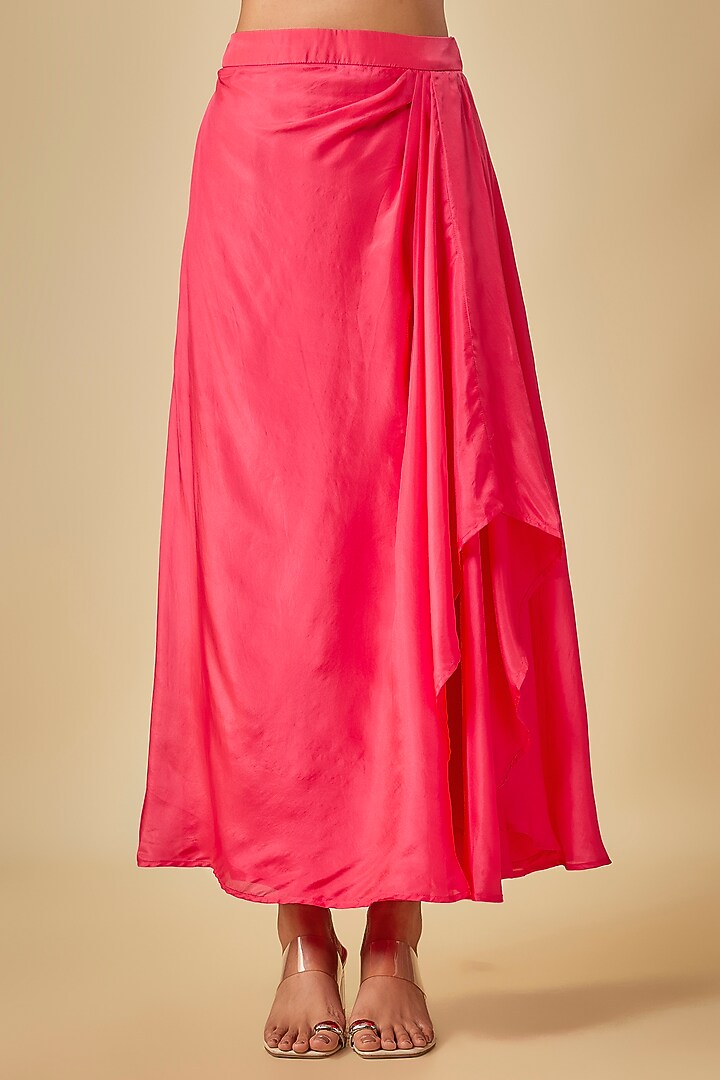 Pink Pure Silk Dhoti Skirt Set by Half Full Curve at Pernia's Pop Up Shop