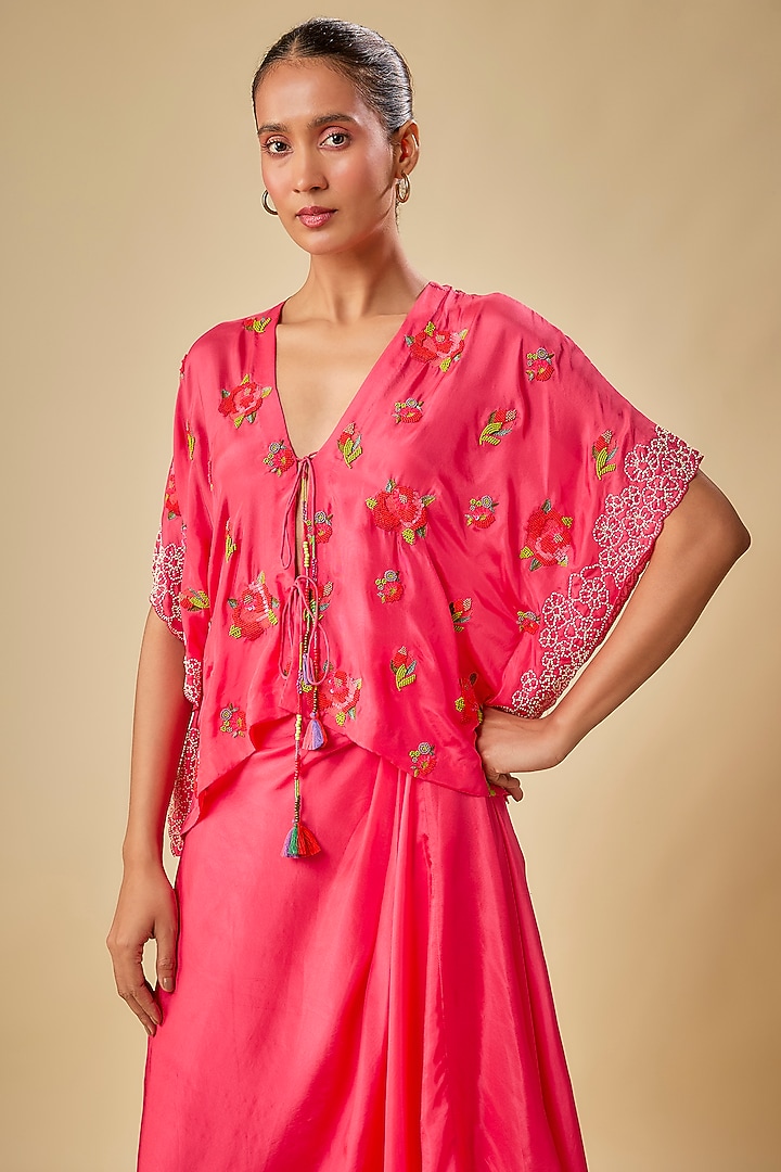 Pink Pure Silk Dhoti Skirt Set by Half Full Curve at Pernia's Pop Up Shop