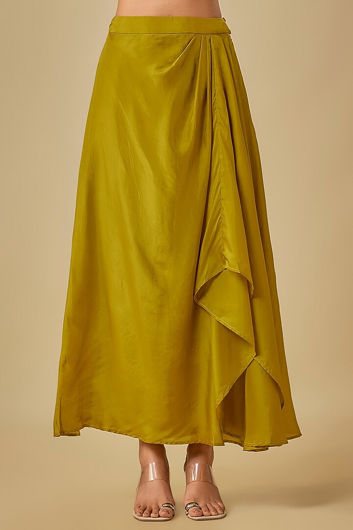 Green Pure Silk Dhoti Skirt Set by Half Full Curve at Pernia's Pop Up Shop