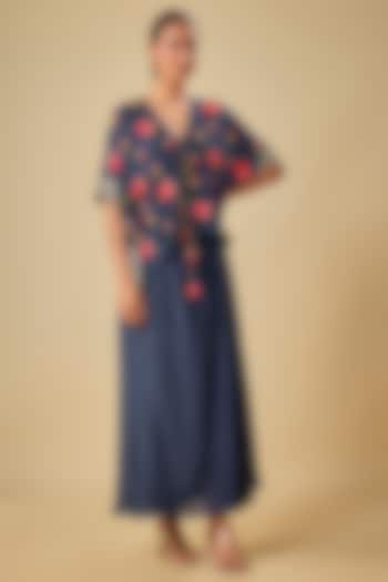 Blue Pure Silk Dhoti Skirt Set by Half Full Curve at Pernia's Pop Up Shop