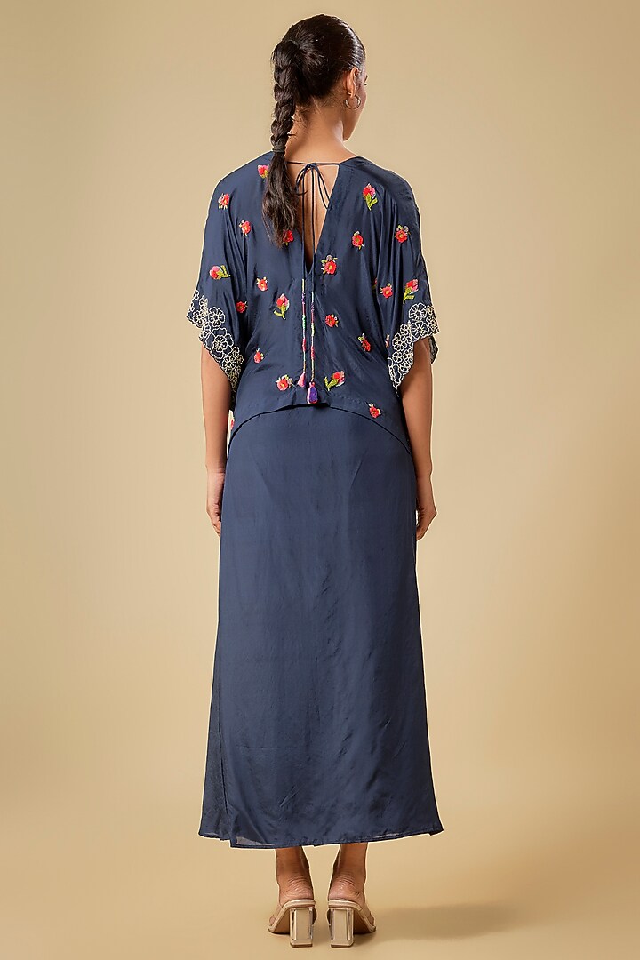 Blue Pure Silk Dhoti Skirt Set by Half Full Curve at Pernia's Pop Up Shop