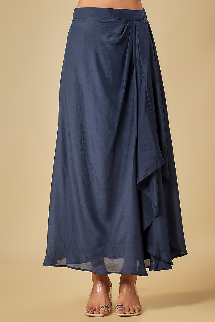 Blue Pure Silk Dhoti Skirt Set by Half Full Curve at Pernia's Pop Up Shop