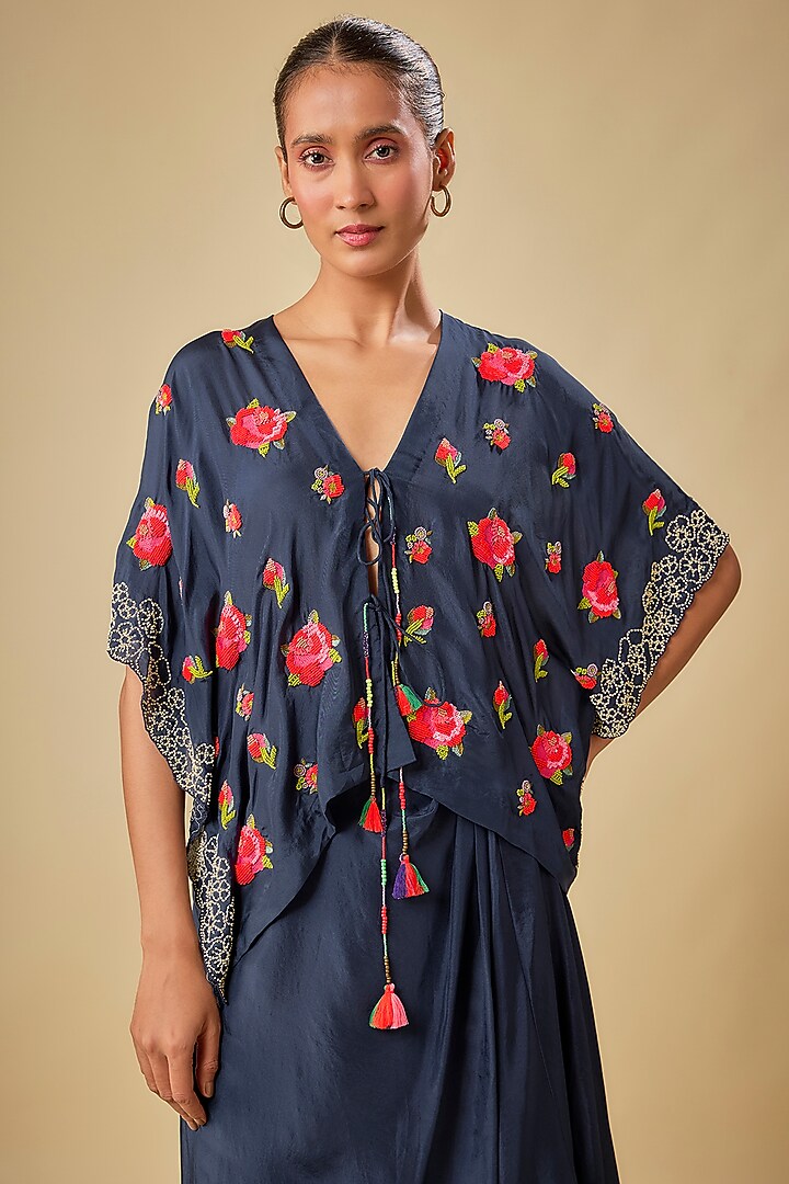 Blue Pure Silk Dhoti Skirt Set by Half Full Curve at Pernia's Pop Up Shop