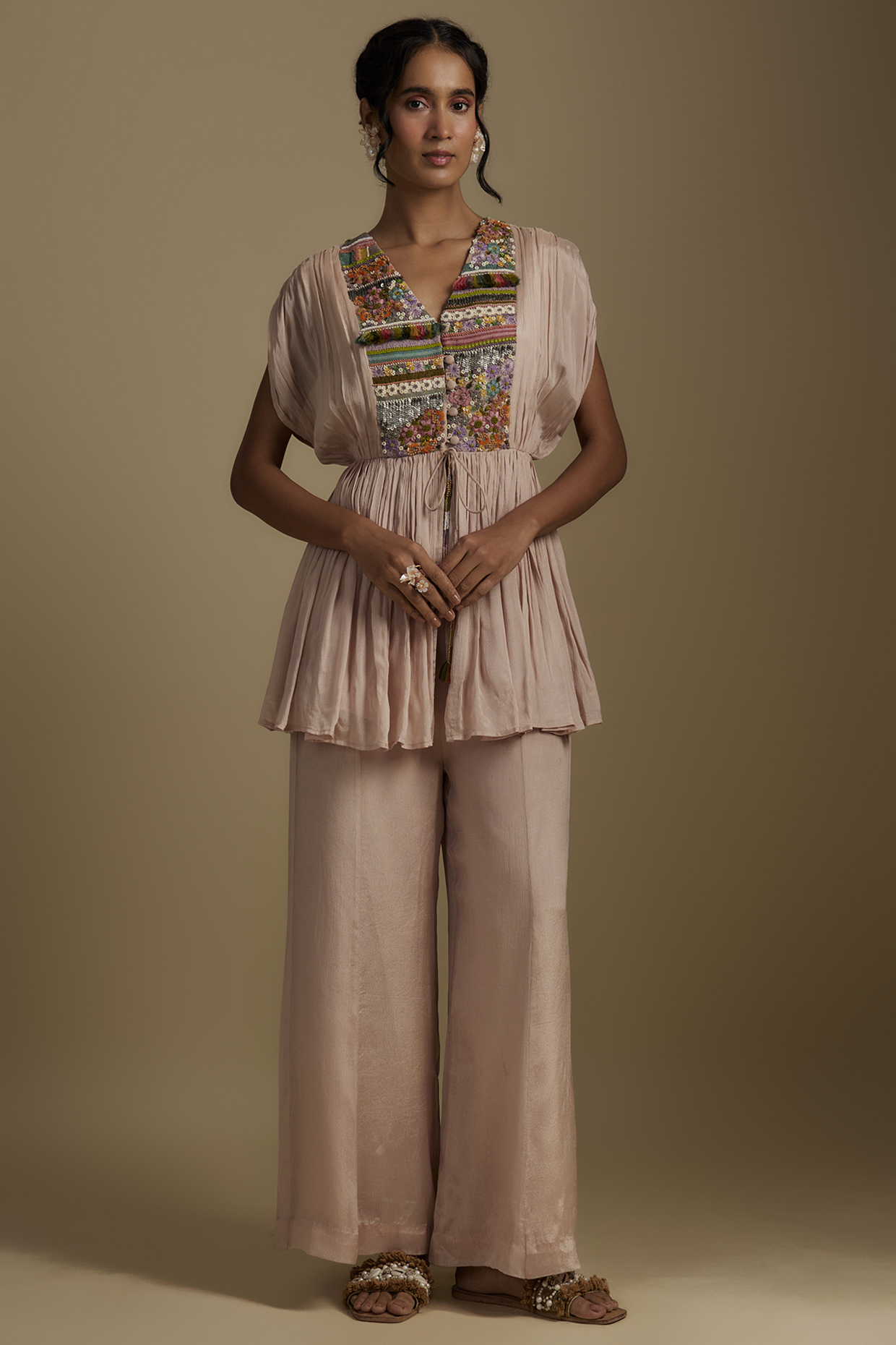 Pink Crepe Chiffon Pant Set by Half Full Curve at Pernia's Pop Up Shop