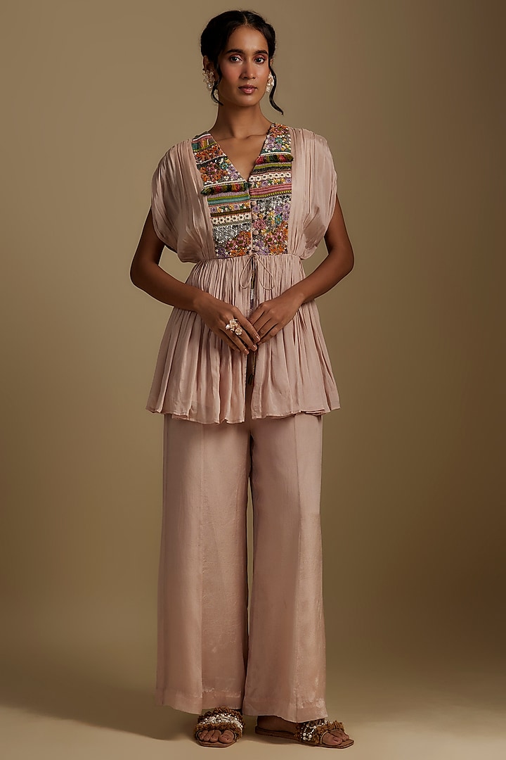 Pink Crepe Chiffon Pant Set by Half Full Curve at Pernia's Pop Up Shop