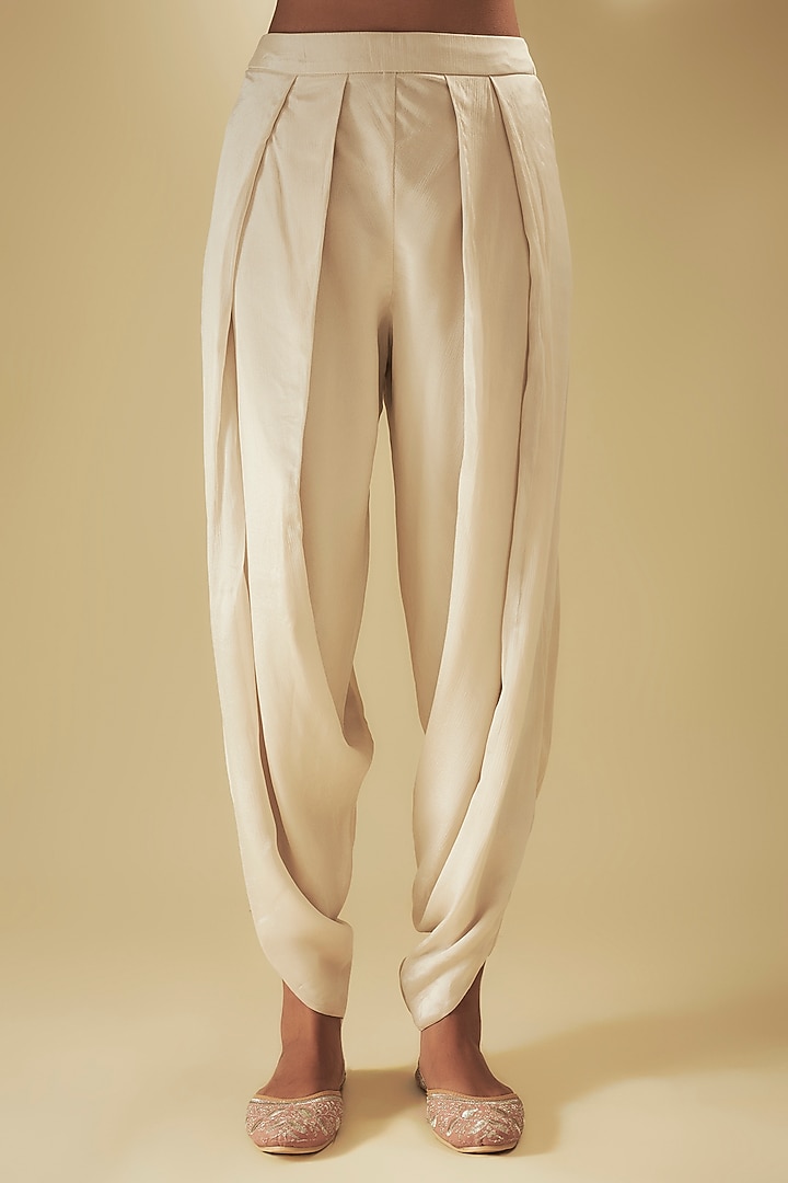 Ivory Crepe Chiffon Hand Embroidered Asymmetric Kurta Set by Half Full Curve at Pernia's Pop Up Shop