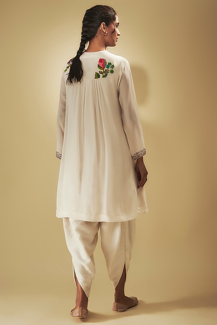 Ivory Crepe Chiffon Hand Embroidered Kurta Set by Half Full Curve at Pernia's Pop Up Shop