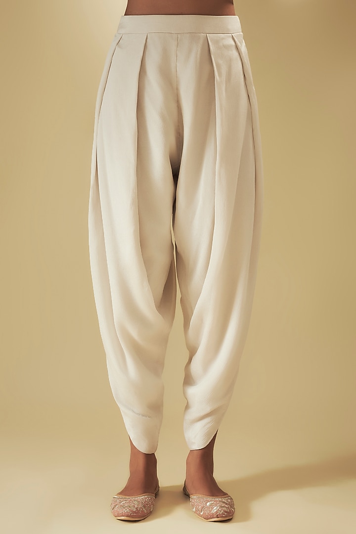 Ivory Crepe Chiffon Hand Embroidered Kurta Set by Half Full Curve at Pernia's Pop Up Shop