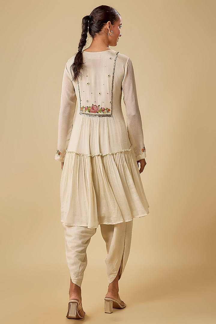 Ivory Crepe Chiffon Hand Embroidered Kurta Set by Half Full Curve at Pernia's Pop Up Shop
