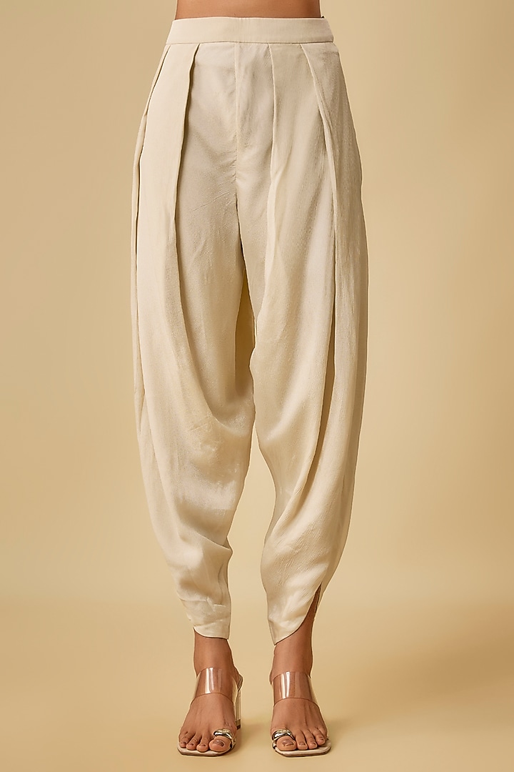 Ivory Crepe Chiffon Hand Embroidered Kurta Set by Half Full Curve at Pernia's Pop Up Shop