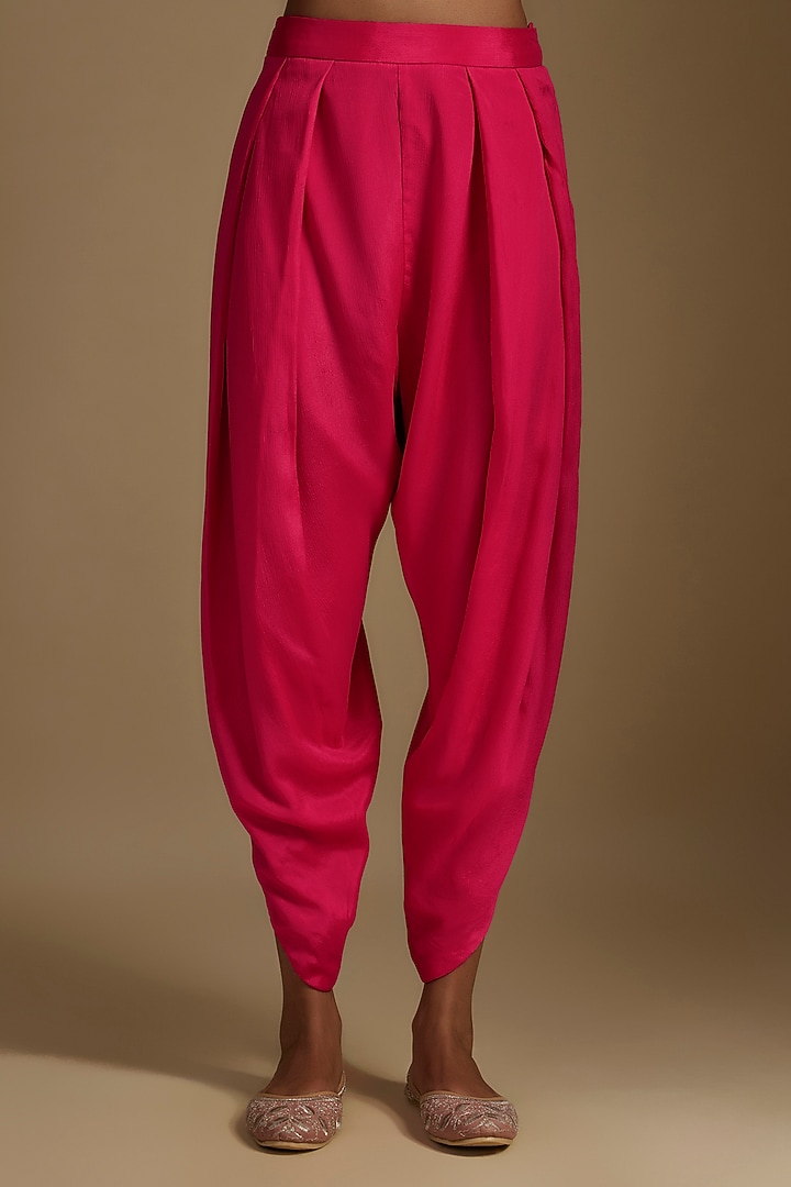 Pink Crepe Chiffon Hand Embroidered Kurta Set by Half Full Curve at Pernia's Pop Up Shop