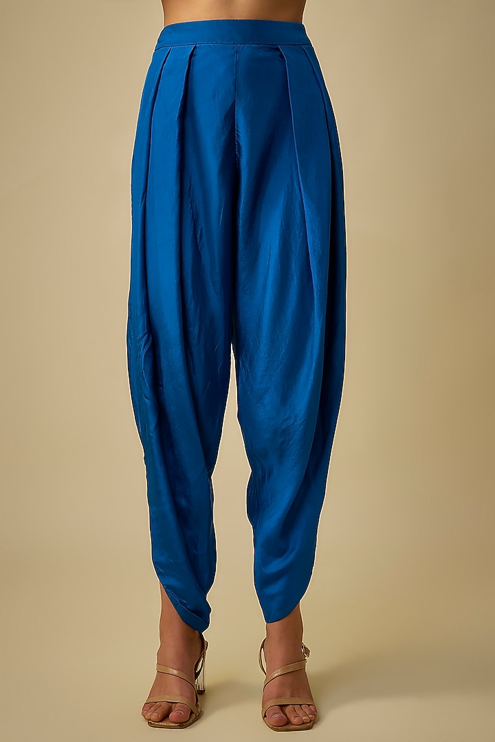 Blue Pure Silk Hand Embroidered Kaftan Set by Half Full Curve at Pernia's Pop Up Shop