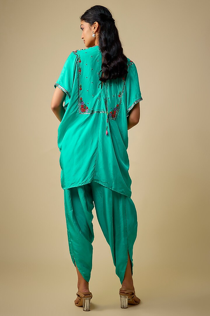 Blue Pure Silk Hand Embroidered Kaftan Set by Half Full Curve at Pernia's Pop Up Shop