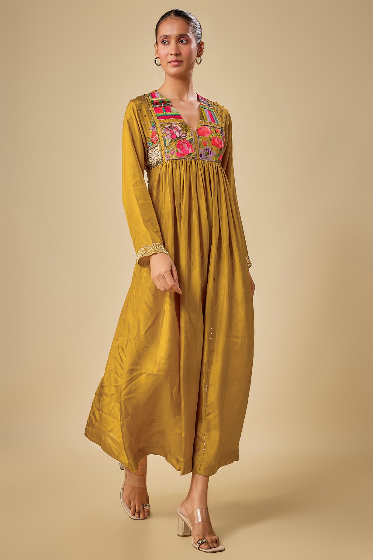 Yellow Pure Silk Hand Embroidered Maxi Cocktail Dress by Half Full Curve at  Pernia's Pop Up Shop 2026