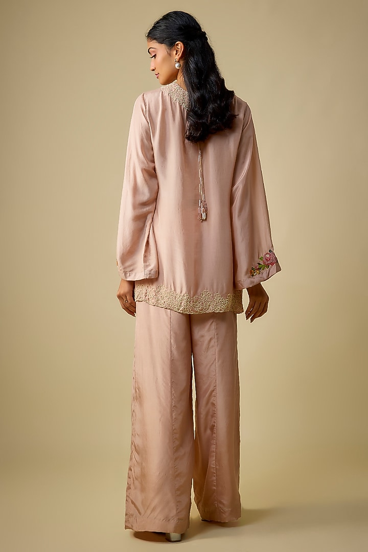 Pink Pure Silk Hand Embroidered Tunic Set by Half Full Curve at Pernia's Pop Up Shop