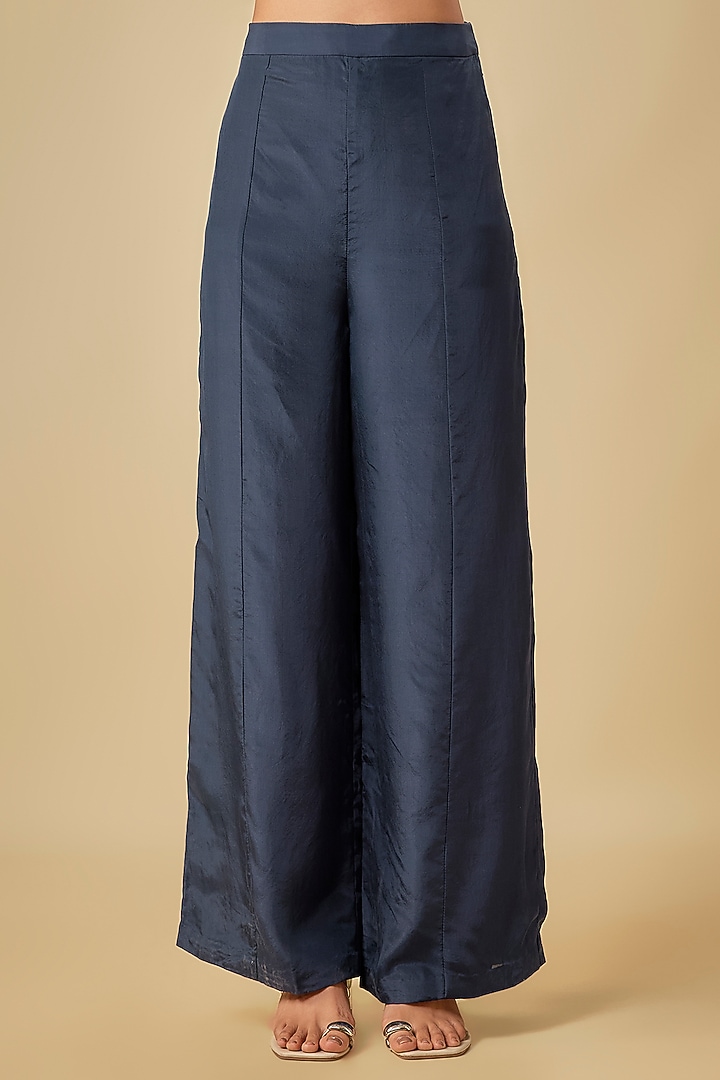 Blue Pure Silk Hand Embroidered Co-Ord Set by Half Full Curve at Pernia's Pop Up Shop