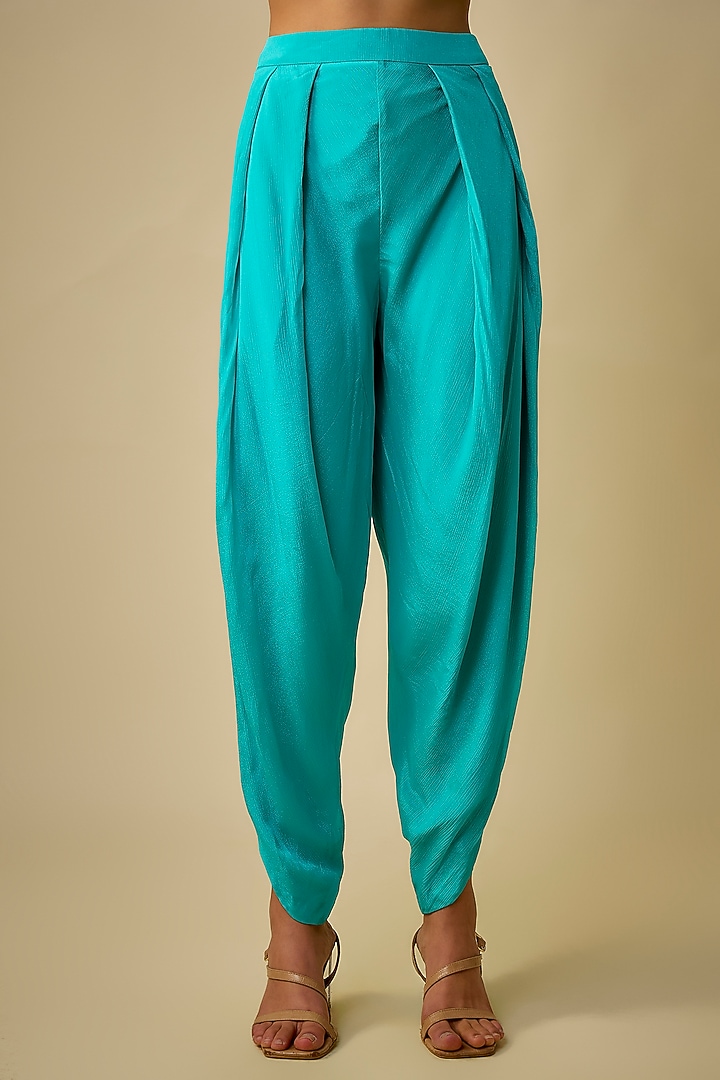 Blue Crepe Chiffon Hand Embroidered Kurta Set by Half Full Curve at Pernia's Pop Up Shop