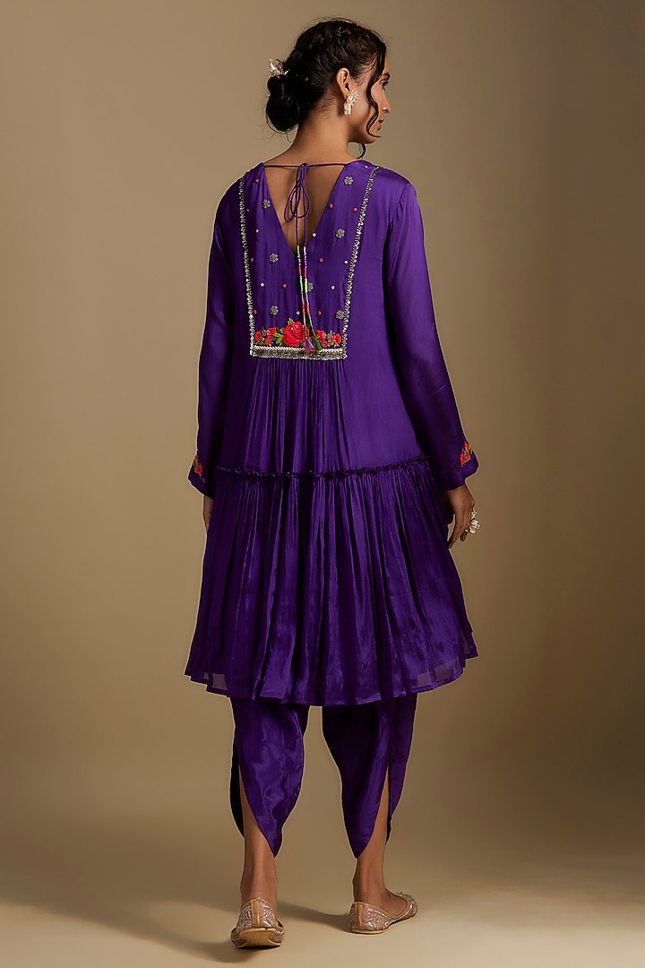 Blue Crepe Chiffon Hand Embroidered Kurta Set by Half Full Curve at Pernia's Pop Up Shop