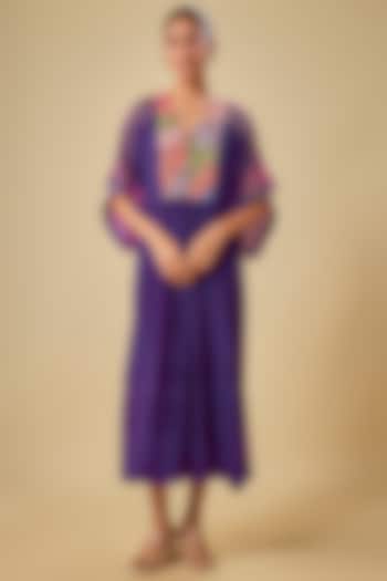Purple Crepe Chiffon Hand Embroidered Midi Vacation Dress by Half Full Curve at Pernia's Pop Up Shop