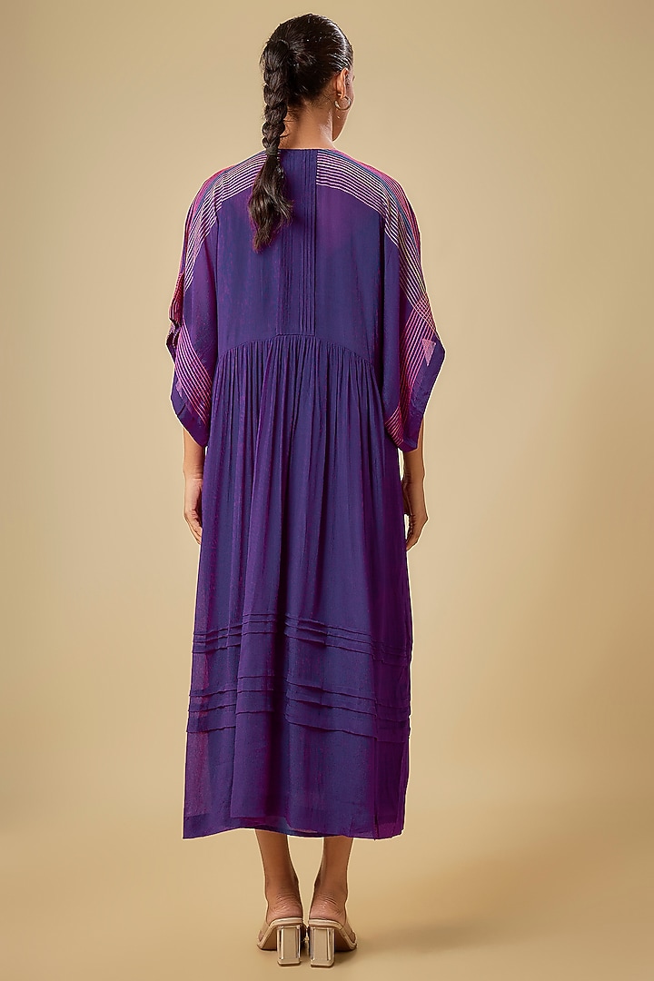 Purple Crepe Chiffon Hand Embroidered Midi Vacation Dress by Half Full Curve at Pernia's Pop Up Shop