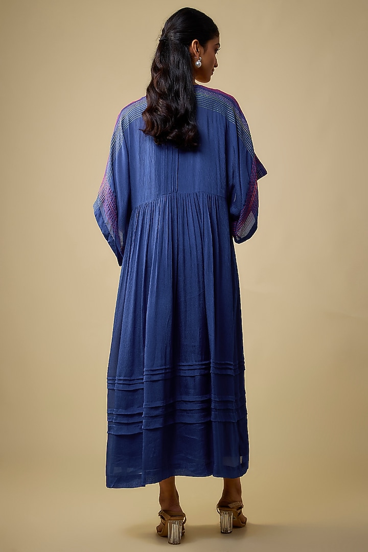 Blue Crepe Chiffon Floral Hand Embroidered Vacation Dress by Half Full Curve at Pernia's Pop Up Shop