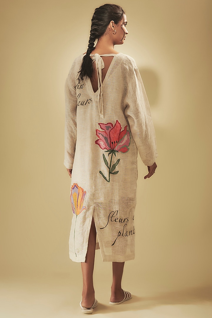 Ivory Crepe Chiffon Hand Embroidered Midi Vacation Dress by Half Full Curve at Pernia's Pop Up Shop