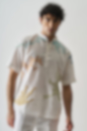 White Pure Linen Hand Embroidered Party Wear Shirt by House of Cultura at Pernia's Pop Up Shop