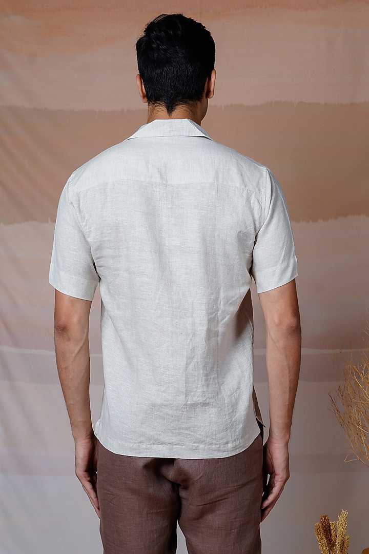 Beige Pure Linen Hand Embroidered Summer Shirt by House of Cultura at Pernia's Pop Up Shop