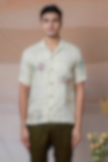 Ivory Pure Linen Hand Embroidered Shirt by House of Cultura