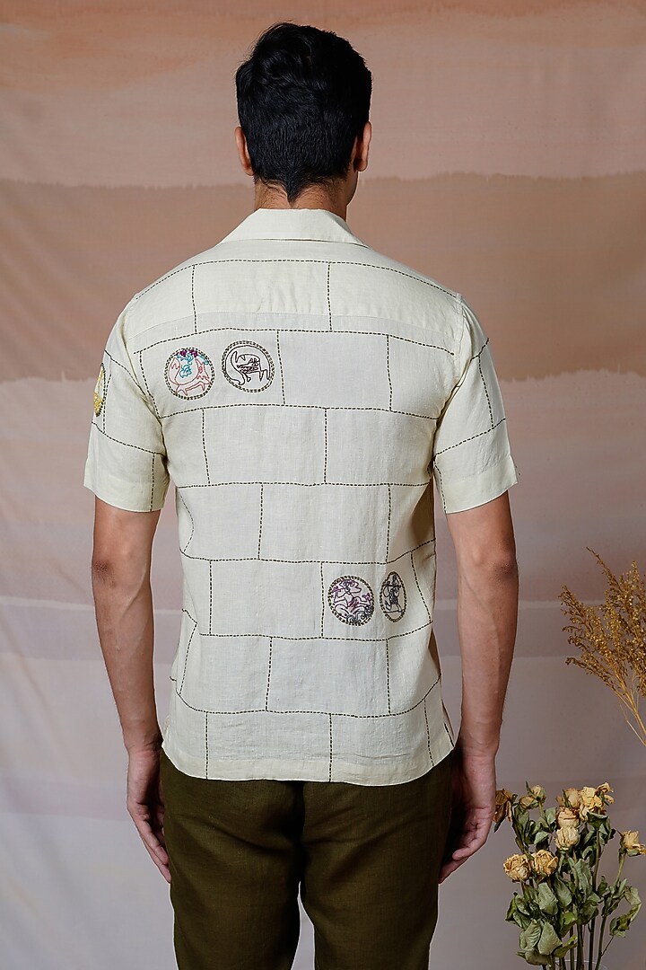 Ivory Pure Linen Hand Embroidered Summer Shirt by House of Cultura at Pernia's Pop Up Shop