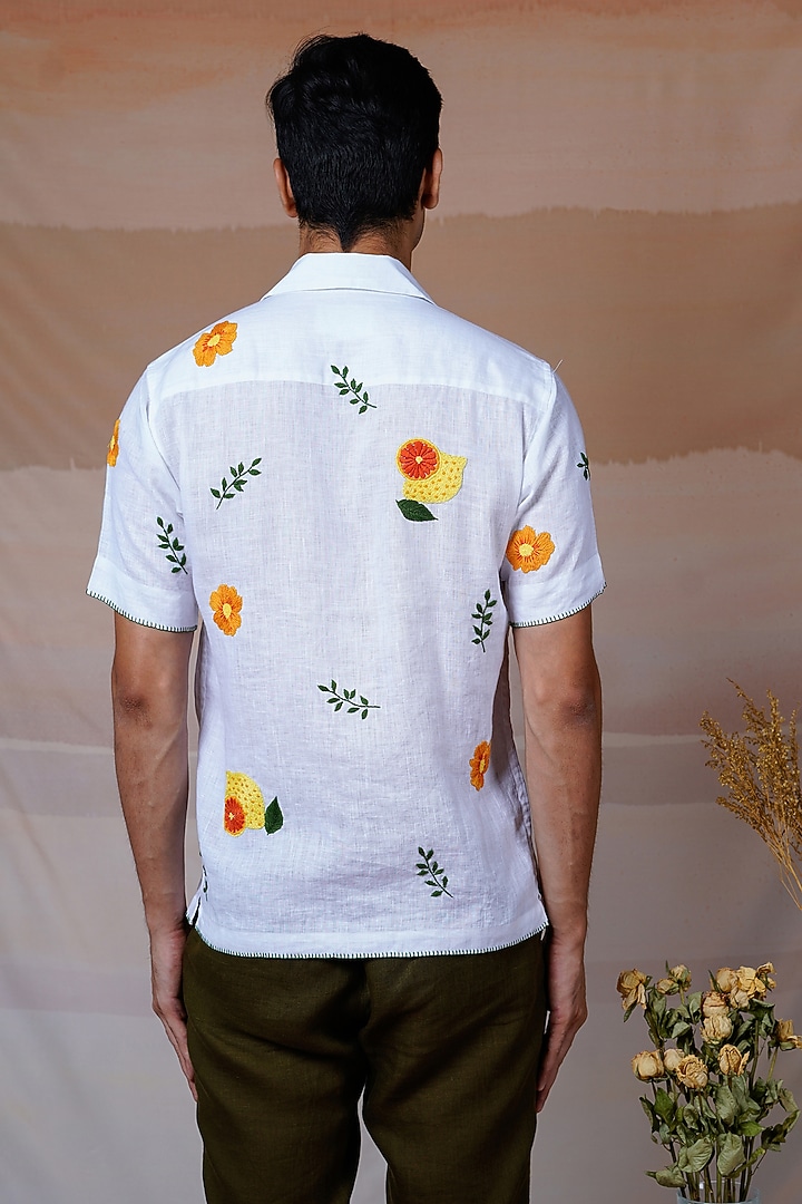 White Pure Linen Hand Embroidered Summer Shirt by House of Cultura at Pernia's Pop Up Shop