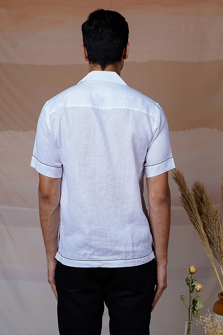 White Pure Linen Hand Embroidered Summer Shirt by House of Cultura at Pernia's Pop Up Shop
