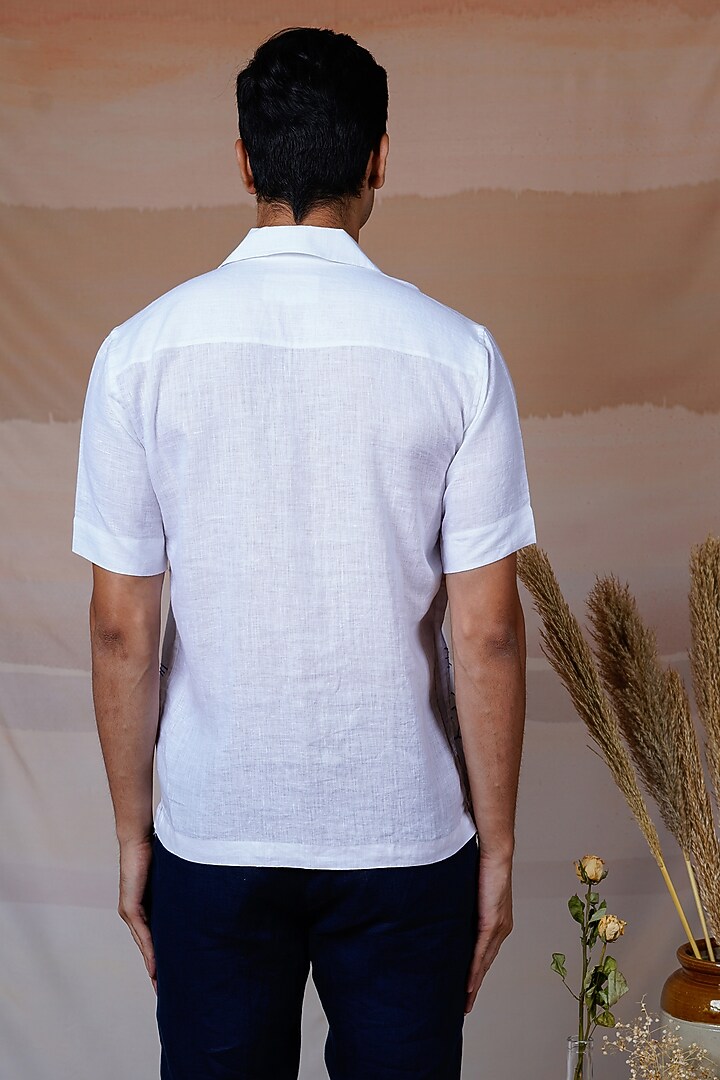 White Pure Linen Hand Embroidered Summer Shirt by House of Cultura at Pernia's Pop Up Shop