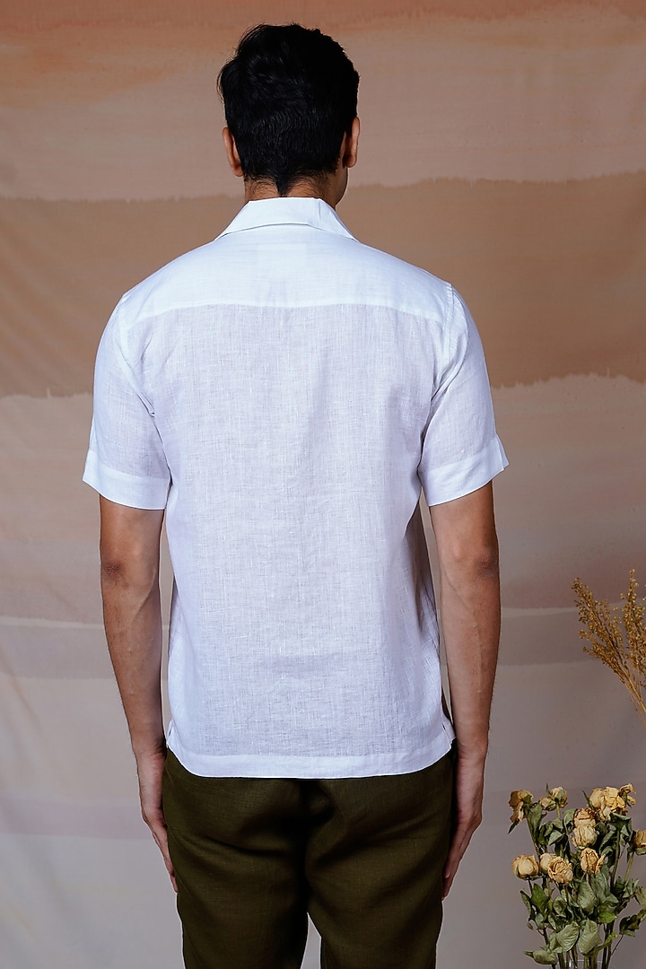 White Pure Linen Hand Embroidered Summer Shirt by House of Cultura at Pernia's Pop Up Shop