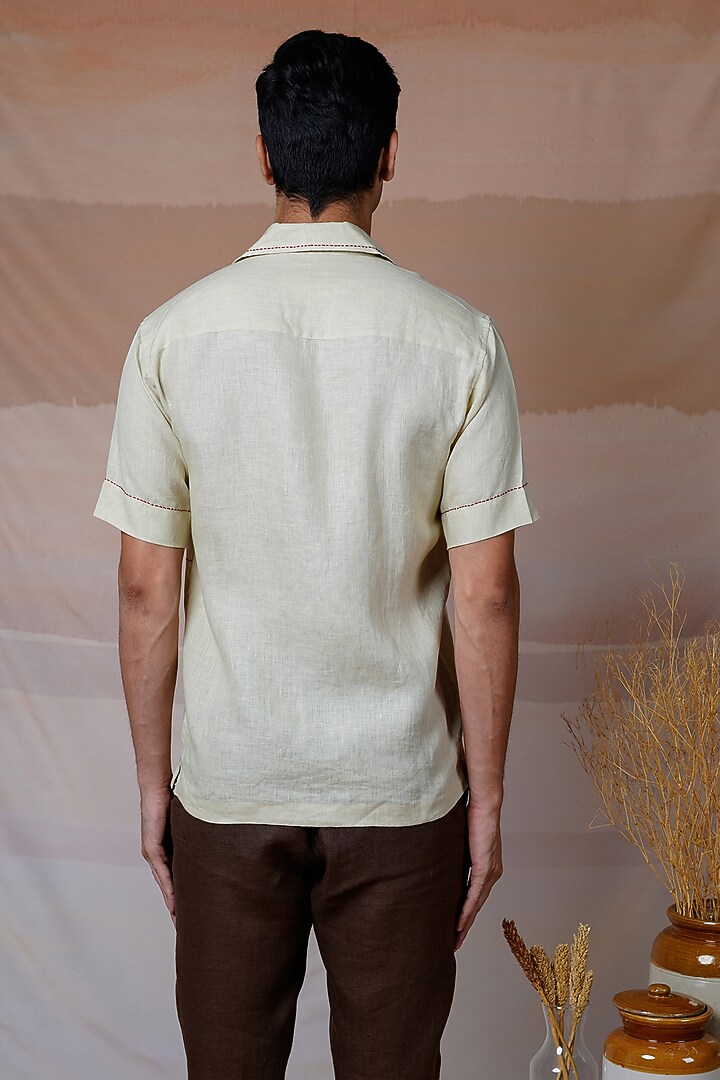 Ivory Pure Linen Hand Embroidered Summer Shirt by House of Cultura at Pernia's Pop Up Shop
