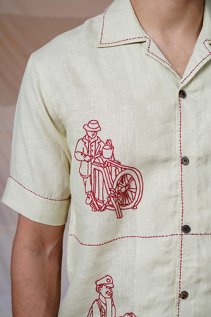 Ivory Pure Linen Hand Embroidered Summer Shirt by House of Cultura at Pernia's Pop Up Shop