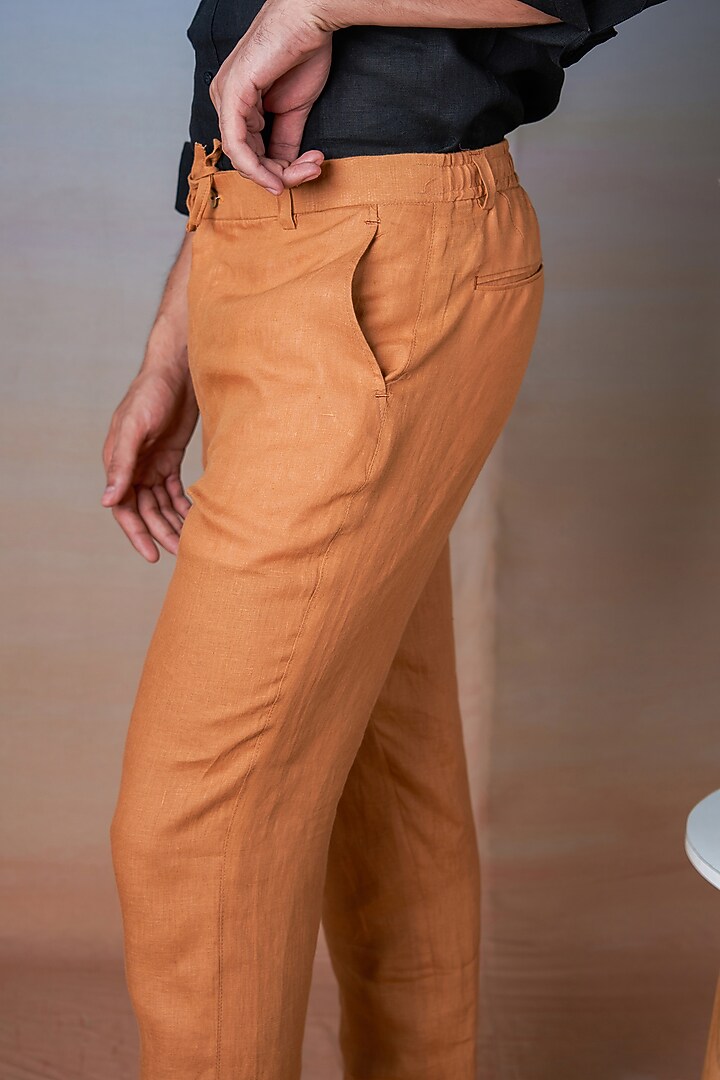 Ochre Pure Linen Pants by House of Cultura at Pernia's Pop Up Shop