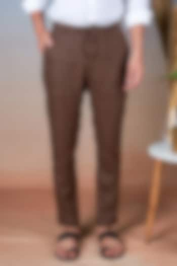 Brown Pure Linen Pants by House of Cultura at Pernia's Pop Up Shop