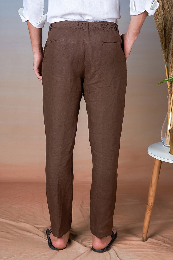 Brown Pure Linen Pants by House of Cultura at Pernia's Pop Up Shop