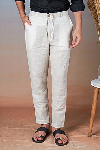 Beige Pure Linen Pants by House of Cultura