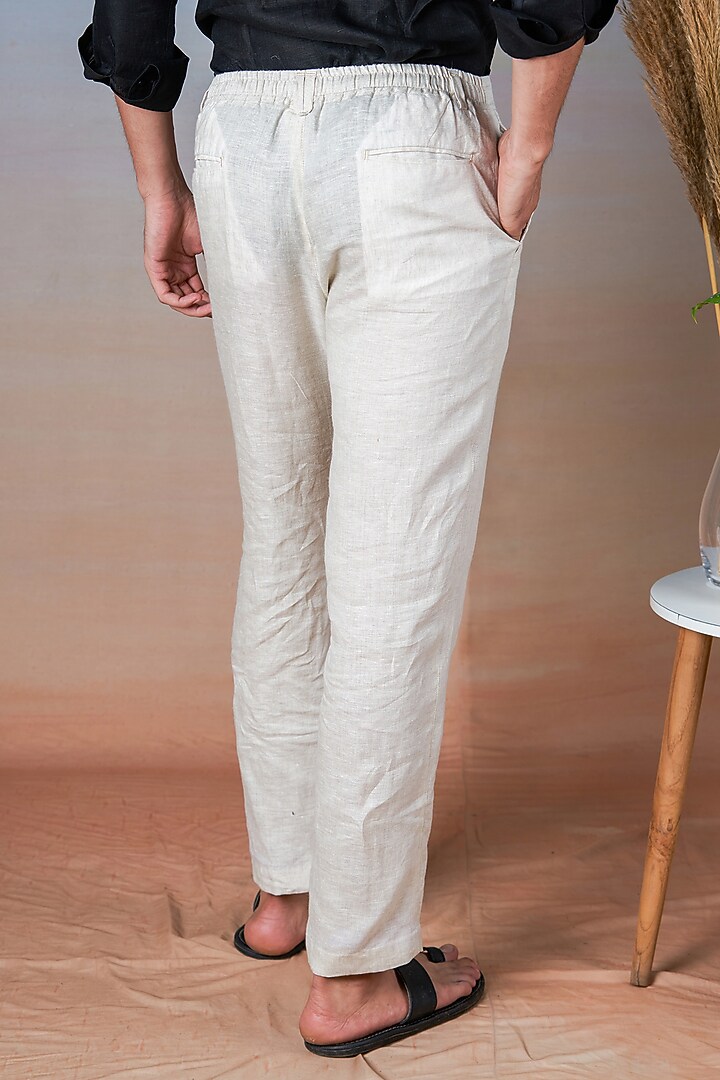 Beige Pure Linen Pants by House of Cultura at Pernia's Pop Up Shop