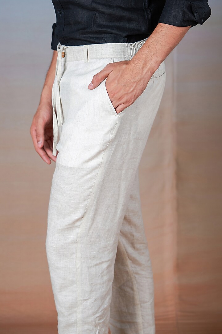 Beige Pure Linen Pants by House of Cultura at Pernia's Pop Up Shop
