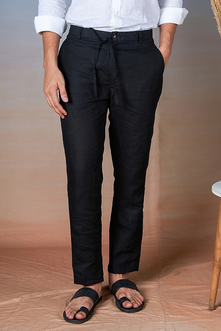 Black Pure Linen Pants by House of Cultura at Pernia's Pop Up Shop