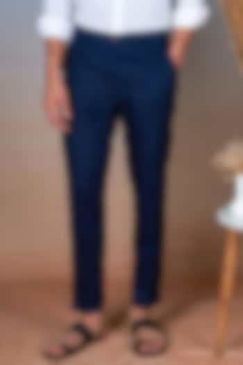 Navy Blue Pure Linen Pants by House of Cultura