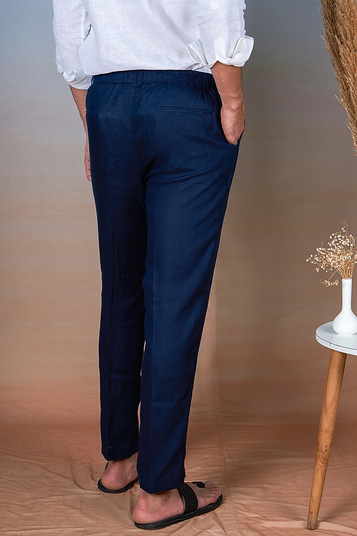 Navy Blue Pure Linen Pants by House of Cultura at Pernia's Pop Up Shop