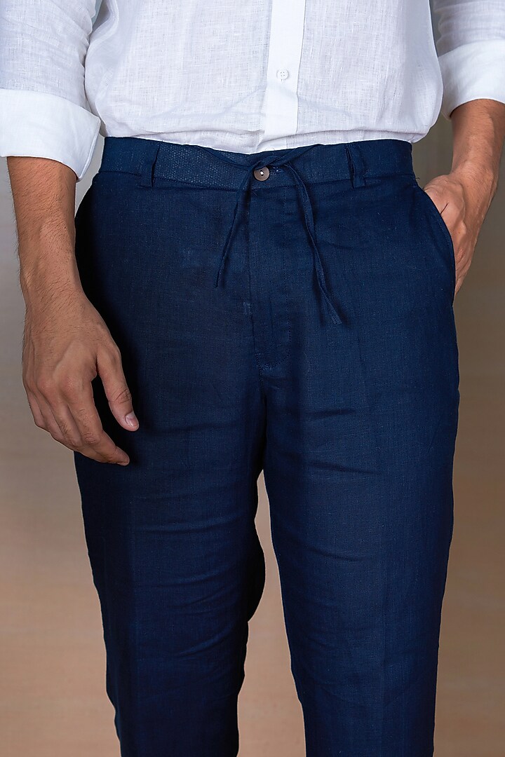 Navy Blue Pure Linen Pants by House of Cultura at Pernia's Pop Up Shop