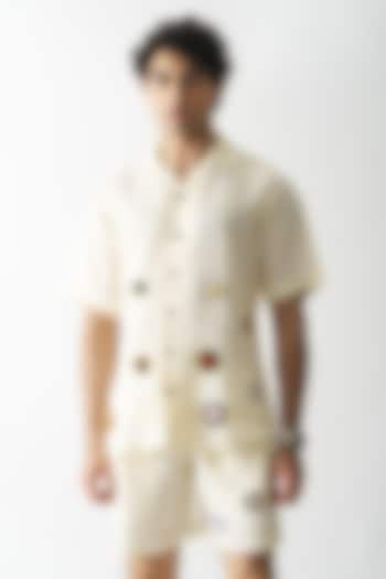 Cream Pure Linen Hand Embroidered Co-Ord Set by House of Cultura at Pernia's Pop Up Shop