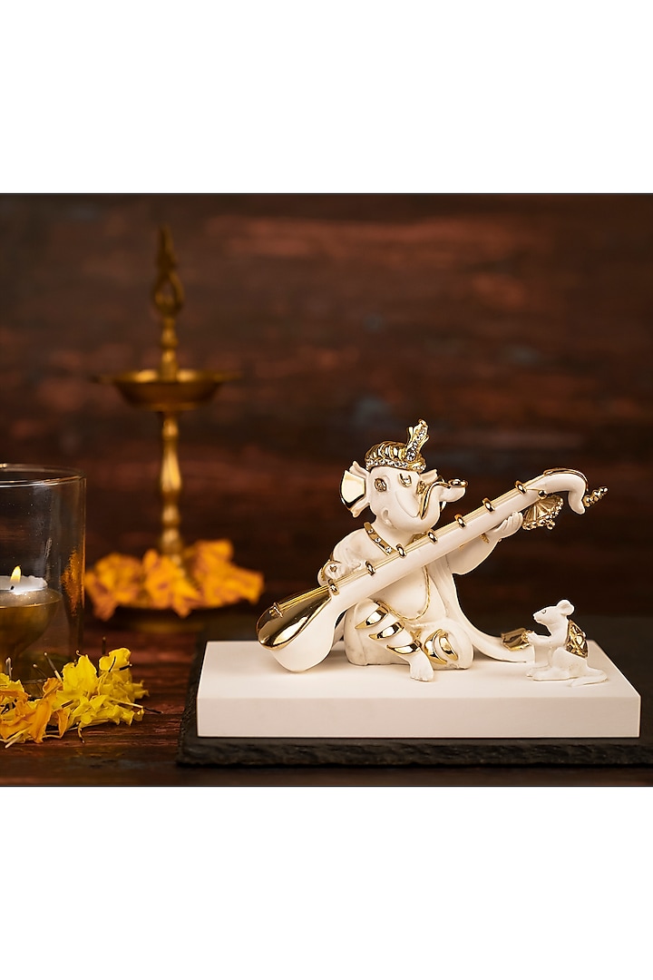 Ivory & Gold Lord Ganesha Idol With Gold Plating by H2H