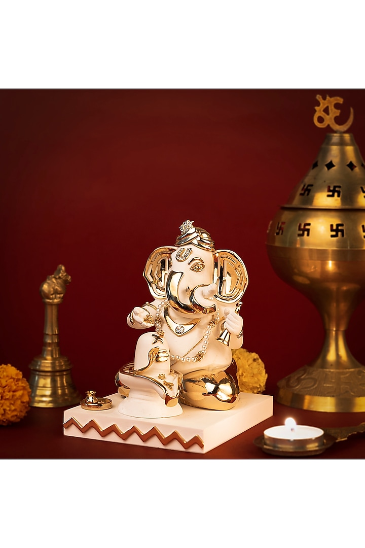 Ivory & Gold Lord Ganesha Idol by H2H